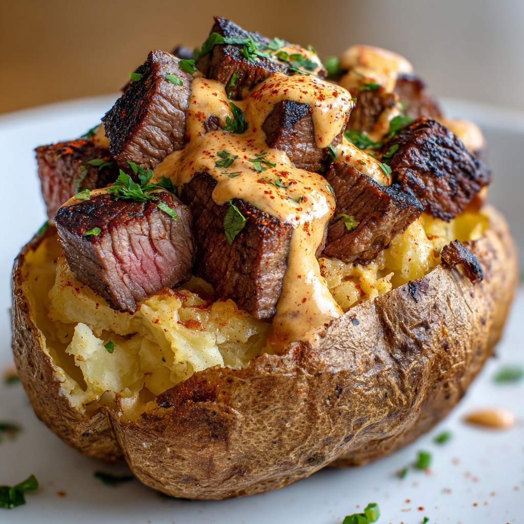 Loaded Baked Potato with Steak Bites Recipe - Recipe Image