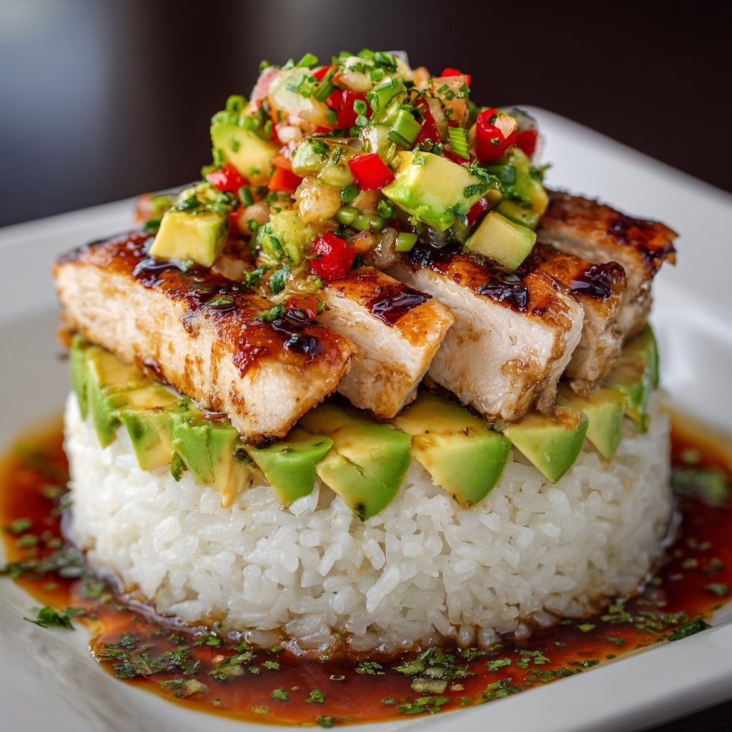 Honey Lime Chicken & Avocado Rice Stack Recipe - Recipe Image