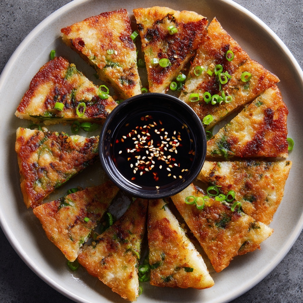 Crispy Vegetable Pancakes with Asian Dipping Sauce Recipe - Recipe Image