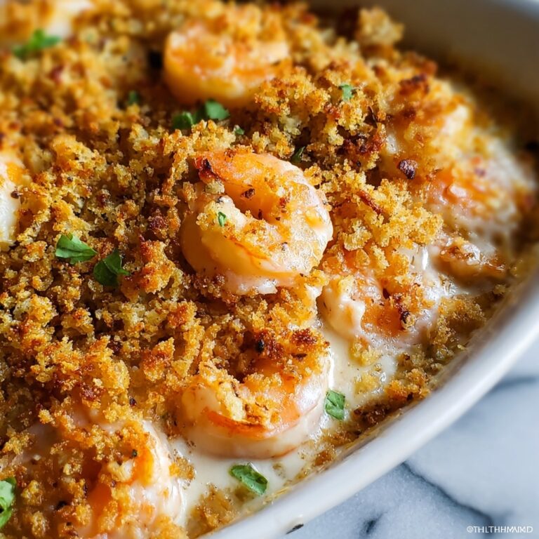 Creamy Shrimp Casserole with Cheddar, Mozzarella, and Panko Breadcrumb Topping Recipe