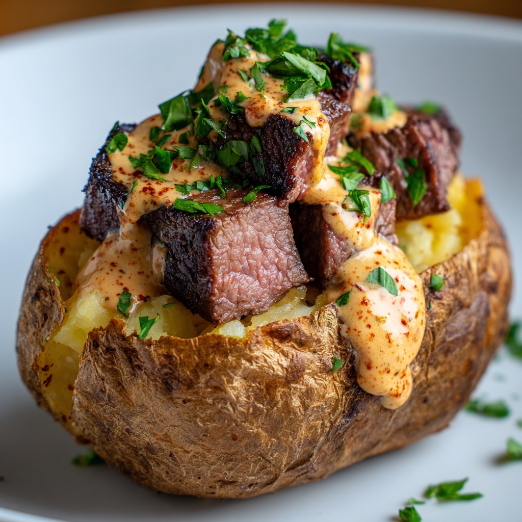 Loaded Baked Potato with Steak Bites Recipe - Recipe Image