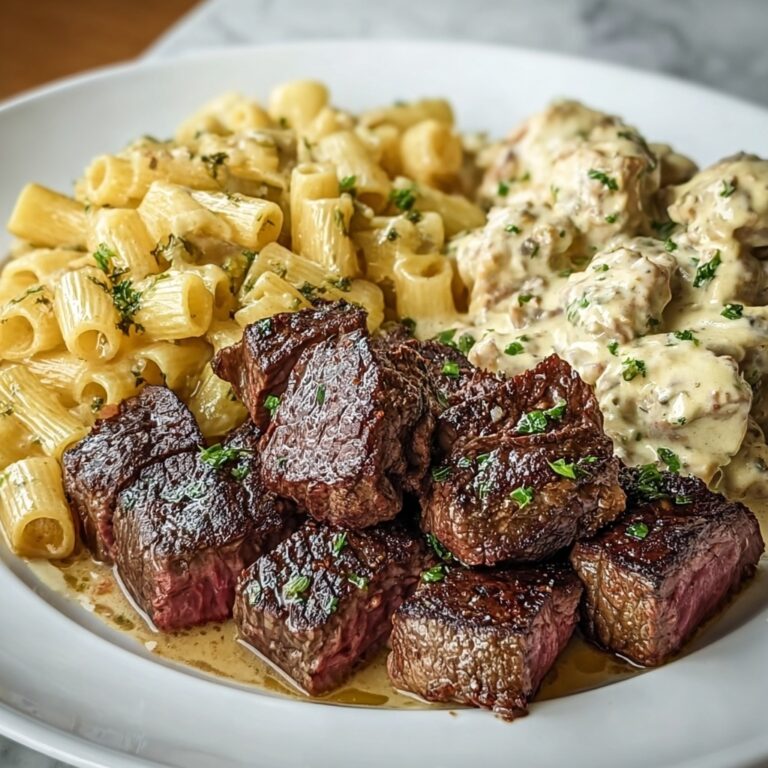 Indulgent Garlic Butter Steak with Creamy Parmesan Rigatoni Recipe