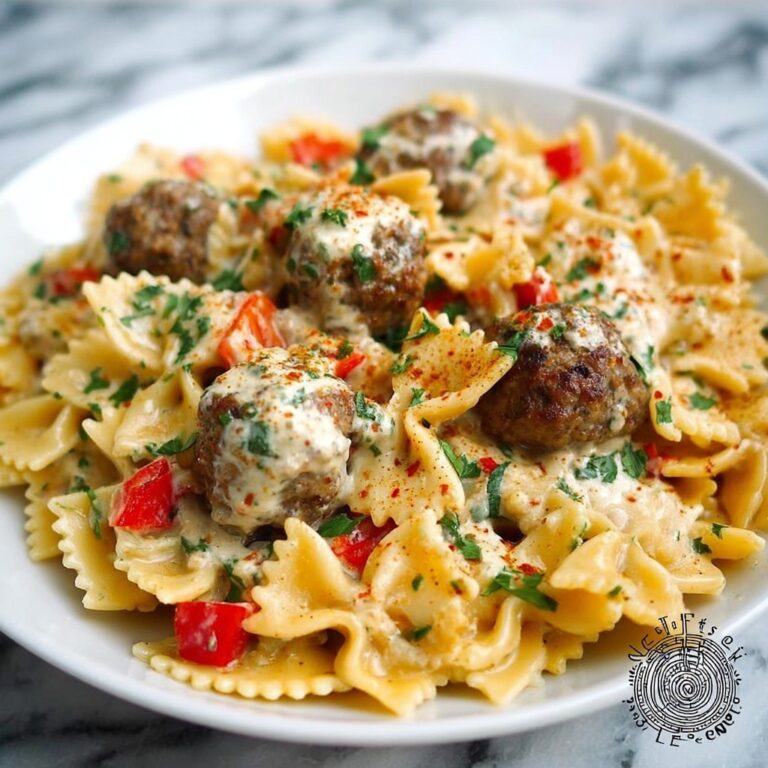 Spicy Cajun Bowtie Pasta with Beef, Sausage & Creamy Garlic Sauce Recipe
