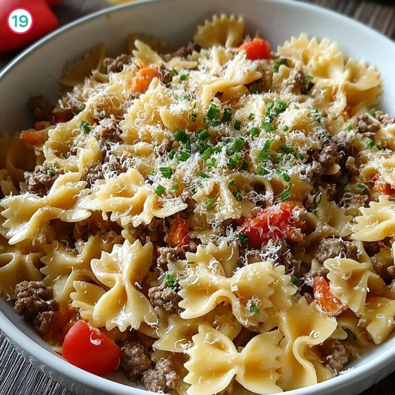 Creamy Ground Beef Bowtie Pasta with Mozzarella Recipe