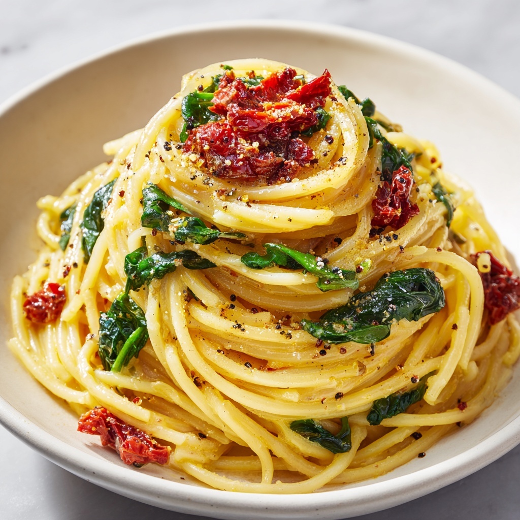 Spaghetti & Spinach with Sun-Dried Tomato Cream Sauce Recipe - Recipe Image